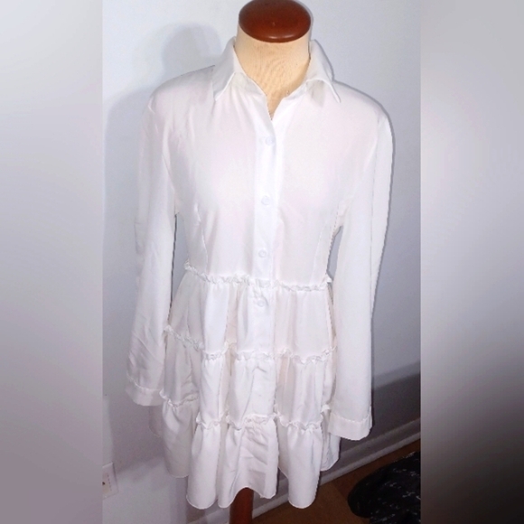 Dresses & Skirts - White Long Sleeve Button Down Mini Dress- W Sz Large